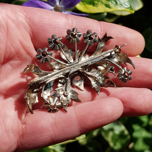 Sterling Silver Mine Cut Diamond Set Chase Detailed Large Flower Brooch Antique Georgian Circa 1810
