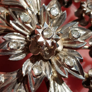Sterling Silver Mine Cut Diamond Set Chase Detailed Large Flower Brooch Antique Georgian Circa 1810