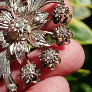 Sterling Silver Mine Cut Diamond Set Chase Detailed Large Flower Brooch Antique Georgian Circa 1810