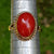 9k Gold Solitaire Coral Cabochon Ring Size UK O Antique Vintage Circa 1920's