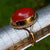 9k Gold Solitaire Coral Cabochon Ring Size UK O Antique Vintage Circa 1920's