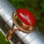 9k Gold Solitaire Coral Cabochon Ring Size UK O Antique Vintage Circa 1920's
