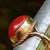 9k Gold Solitaire Coral Cabochon Ring Size UK O Antique Vintage Circa 1920's