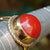 9k Gold Solitaire Coral Cabochon Ring Size UK O Antique Vintage Circa 1920's