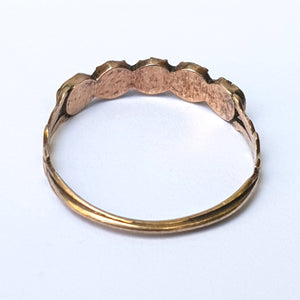 9k Gold Foil Backed Almandine Garnet Five Stone Gallery Ring Antique Georgian Circa 1770's
