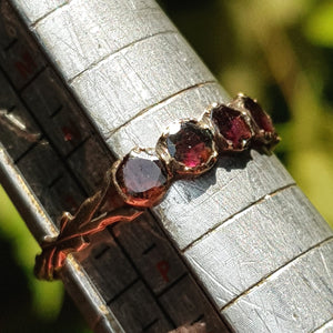 9k Gold Foil Backed Almandine Garnet Five Stone Gallery Ring Antique Georgian Circa 1770's