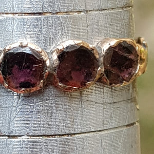 9k Gold Foil Backed Almandine Garnet Five Stone Gallery Ring Antique Georgian Circa 1770's