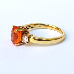 18k Yellow Gold Fire Opal And Diamond Trilogy Ring Size UK O 1/2 Circa 2015