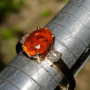 18k Yellow Gold Fire Opal And Diamond Trilogy Ring Size UK O 1/2 Circa 2015