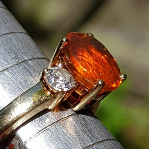 18k Yellow Gold Fire Opal And Diamond Trilogy Ring Size UK O 1/2 Circa 2015