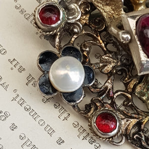Austro Hungarian Silver Gem Stone Pearl Set Herald Angel Brooch Antique c1890