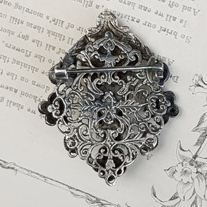 Austro Hungarian Silver Gem Stone Pearl Set Herald Angel Brooch Antique c1890
