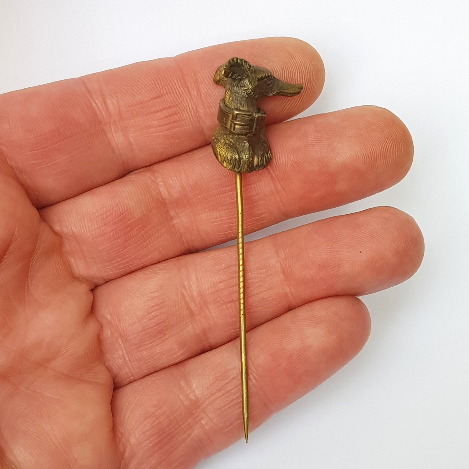 Rare Sterling Silver Gilt Grey Hound Head Stock Pin Antique Victorian Circa 1870