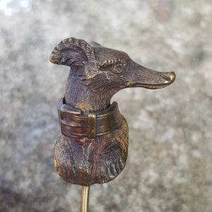Rare Sterling Silver Gilt Grey Hound Head Stock Pin Antique Victorian Circa 1870