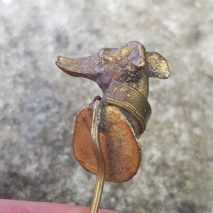 Rare Sterling Silver Gilt Grey Hound Head Stock Pin Antique Victorian Circa 1870