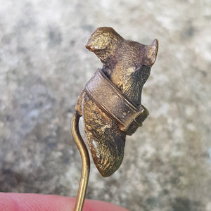 Rare Sterling Silver Gilt Grey Hound Head Stock Pin Antique Victorian Circa 1870