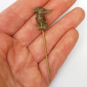 Rare Sterling Silver Gilt Grey Hound Head Stock Pin Antique Victorian Circa 1870