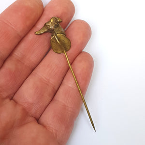 Rare Sterling Silver Gilt Grey Hound Head Stock Pin Antique Victorian Circa 1870