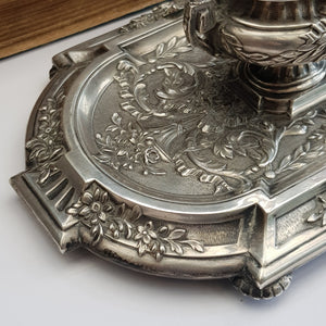 French Solid Silver Urn Style Foliate Repousse Detailed Desk Inkwell Antique circa 1890