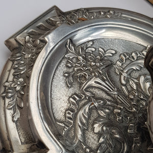 French Solid Silver Urn Style Foliate Repousse Detailed Desk Inkwell Antique circa 1890