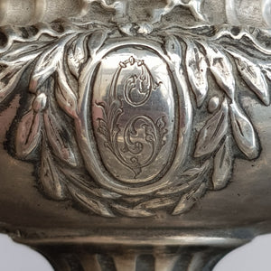 French Solid Silver Urn Style Foliate Repousse Detailed Desk Inkwell Antique circa 1890