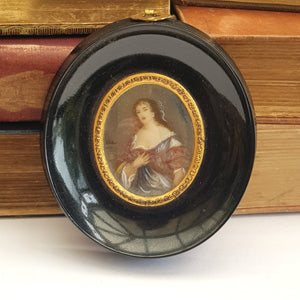 Superb Gouache Painted Miniature Of Rococo Lady In Frame Antique circa 1850's