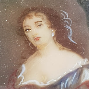 Superb Gouache Painted Miniature Of Rococo Lady In Frame Antique circa 1850's