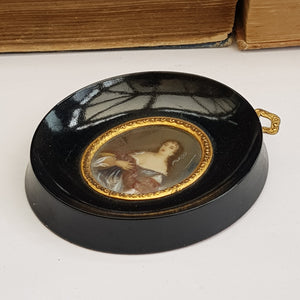 Superb Gouache Painted Miniature Of Rococo Lady In Frame Antique circa 1850's