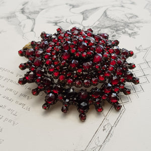 Large Gilded Bohemian Garnet Floral Cluster Brooch Pendant Antique circa 1890