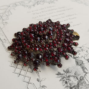 Large Gilded Bohemian Garnet Floral Cluster Brooch Pendant Antique circa 1890