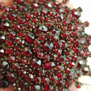 Large Gilded Bohemian Garnet Floral Cluster Brooch Pendant Antique circa 1890