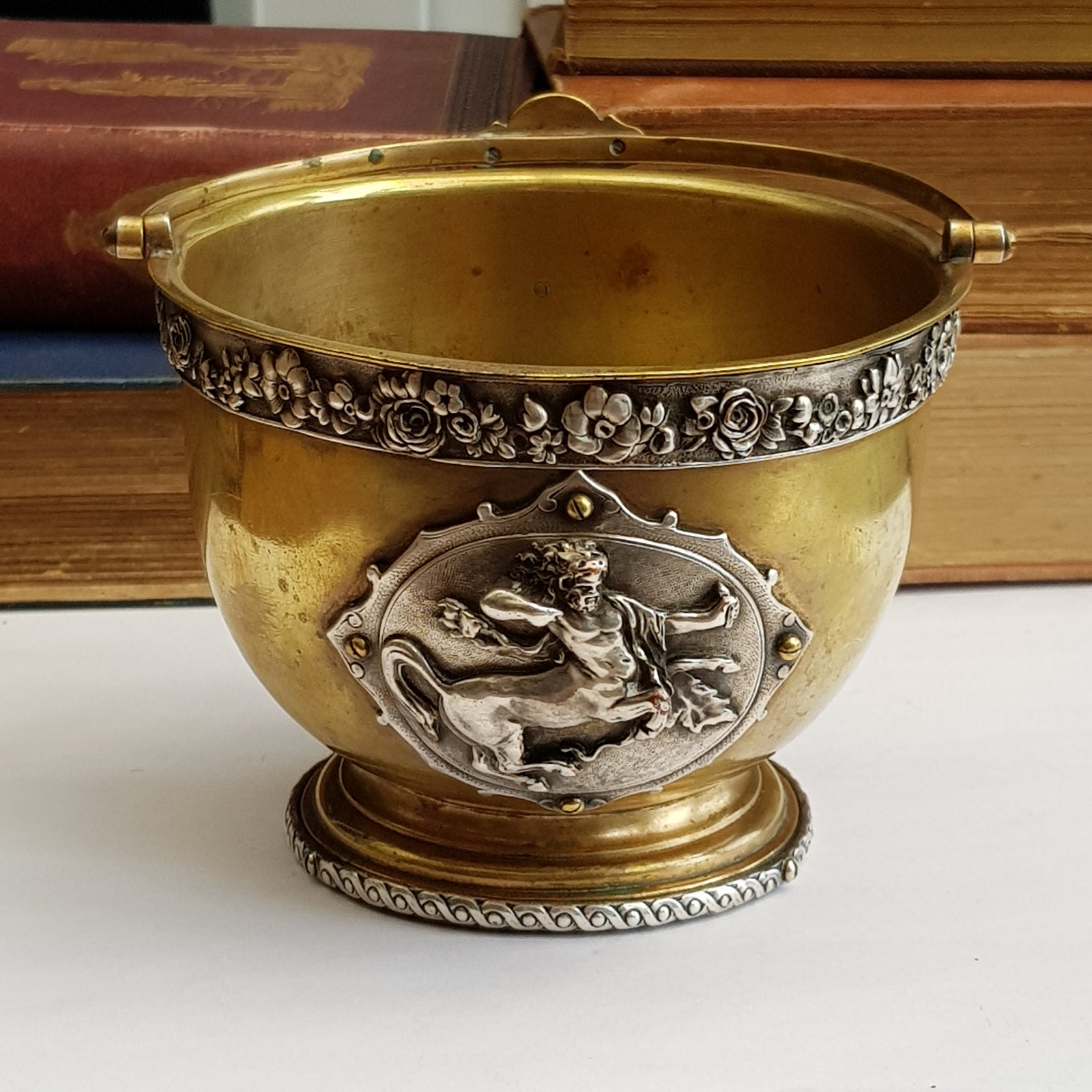 Elkington & Co Superb Silver & Gold Plated Centaur Cartouche Bucket Table Bowl circa 1876