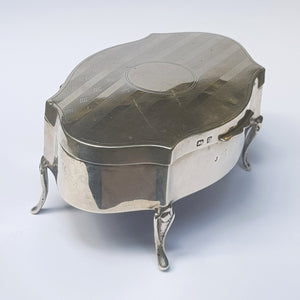 Sterling Silver Pin Stripe Patterned 4 Legged Trinket Box Antique Birmingham circa 1911
