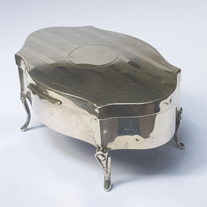 Sterling Silver Pin Stripe Patterned 4 Legged Trinket Box Antique Birmingham circa 1911