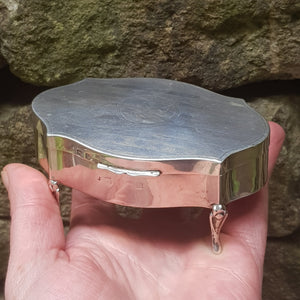 Sterling Silver Pin Stripe Patterned 4 Legged Trinket Box Antique Birmingham circa 1911