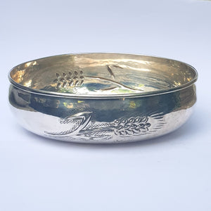 Italian Solid Silver Bread Bowl Harvest Wheat Sheaf Repousse Detailed Vintage circa 1960's