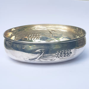 Italian Solid Silver Bread Bowl Harvest Wheat Sheaf Repousse Detailed Vintage circa 1960's