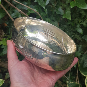 Italian Solid Silver Bread Bowl Harvest Wheat Sheaf Repousse Detailed Vintage circa 1960's