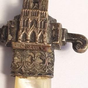 French Souvenir Novelty Mother Pearl Letter Opener Reimes Cathedral circa 1910