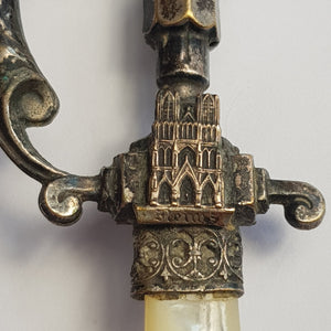 French Souvenir Novelty Mother Pearl Letter Opener Reimes Cathedral circa 1910