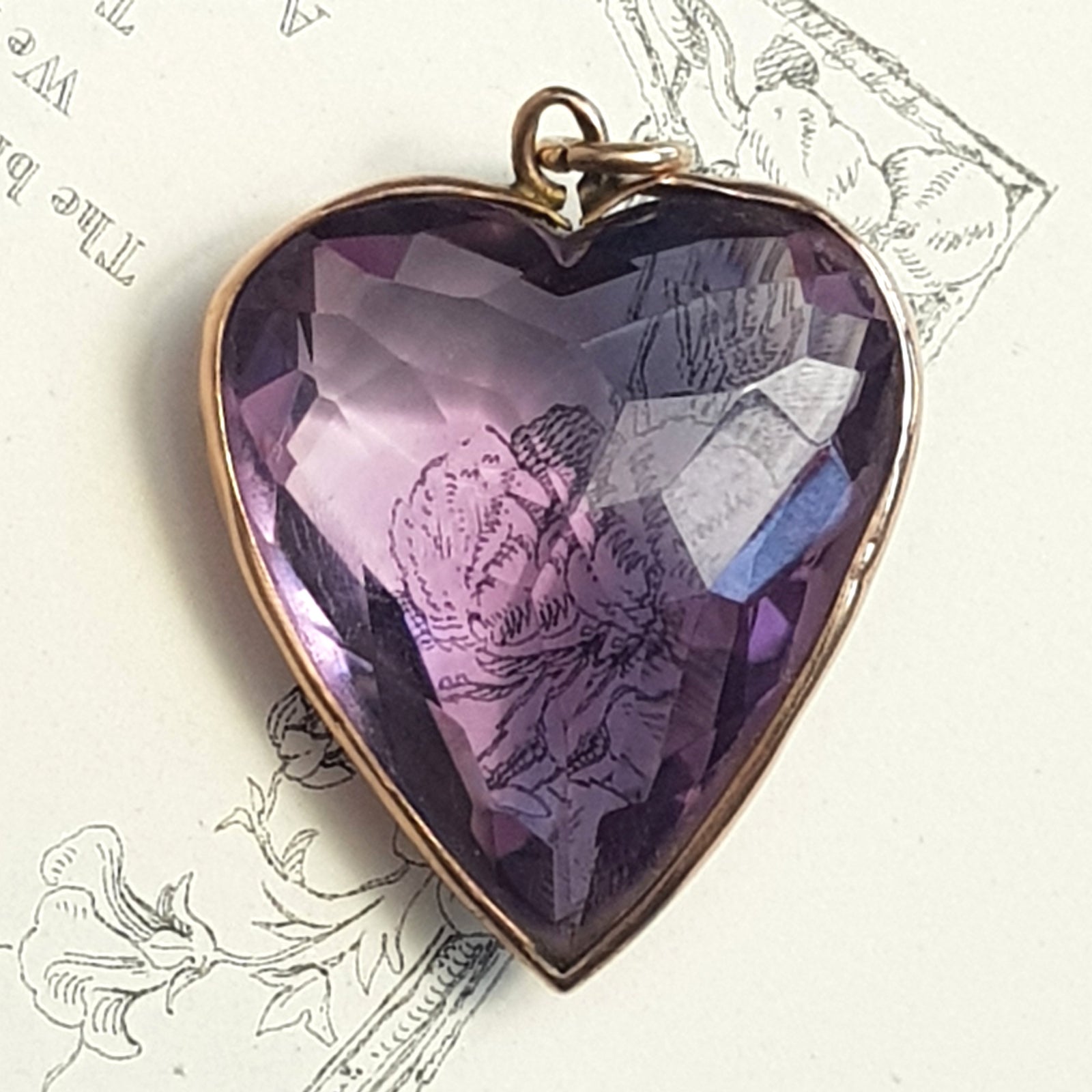 Rare 15k Gold Mounted Amethyst Puffy Heart Pendant 43.4cts Antique Victorian circa 1870