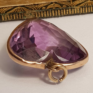Rare 15k Gold Mounted Amethyst Puffy Heart Pendant 43.4cts Antique Victorian circa 1870