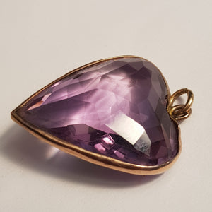 Rare 15k Gold Mounted Amethyst Puffy Heart Pendant 43.4cts Antique Victorian circa 1870