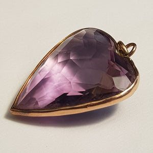Rare 15k Gold Mounted Amethyst Puffy Heart Pendant 43.4cts Antique Victorian circa 1870