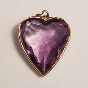 Rare 15k Gold Mounted Amethyst Puffy Heart Pendant 43.4cts Antique Victorian circa 1870