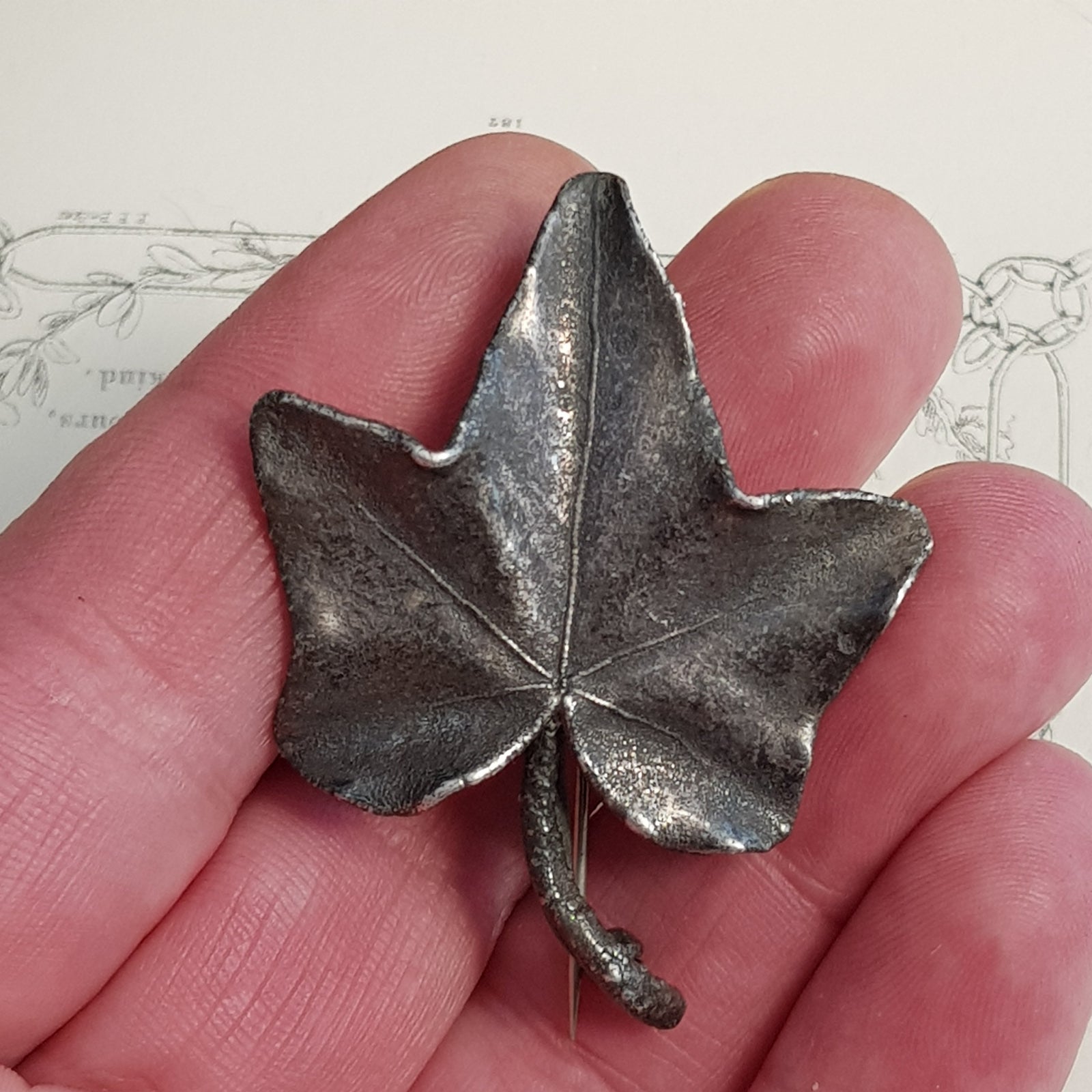 Sterling Silver Still Life Ivy Leaf Brooch By Ove Eriksen Denmark Vintage circa 1950