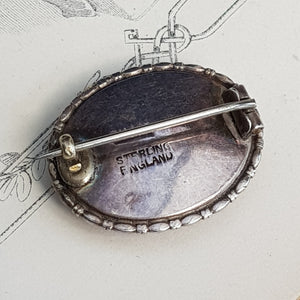 Sterling Silver Butterfly Wing Under Glass Cabochon Brooch Vintage Art Deco circa 1930