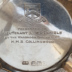Sterling Silver Ashtray HMS Collingwood Royal Navy Lt. Daniels Vintage Retro Sheffield circa 1950