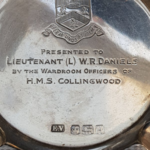 Sterling Silver Ashtray HMS Collingwood Royal Navy Lt. Daniels Vintage Retro Sheffield circa 1950