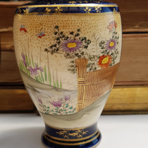Japanese Pair Of Geisha & Garden Panel Hand Painted Satsuma Porcelain Vases Antique Meiji circa 1910